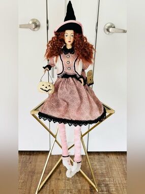 NWT Witch Crafters Shelf Sitter 29" witch pink dress halloweeen decoration